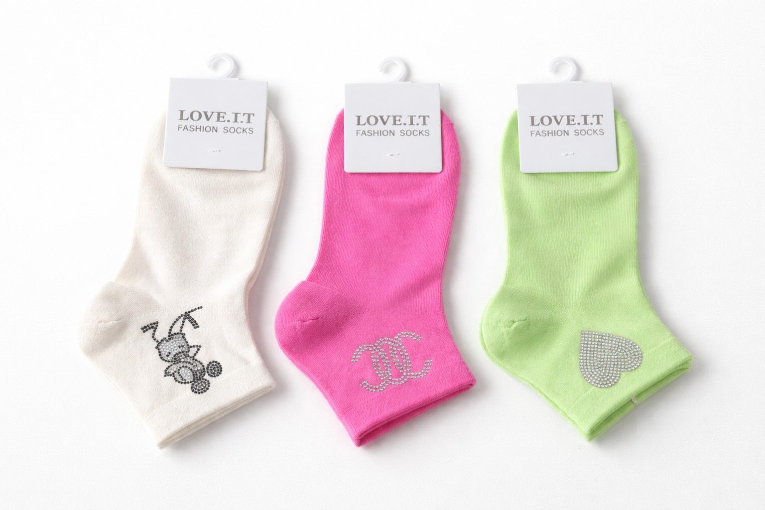 Sneaker Socken mit Strasssteine und versch. Motiven